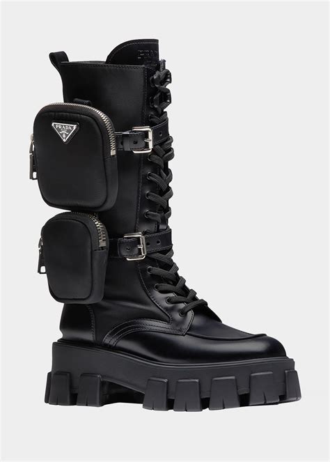 tall black prada boots|prada tall combat boots.